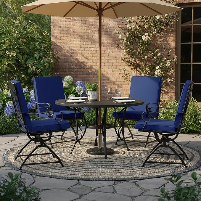 Summsun High Back Patio Chair Cushions Set of 4, Outdoor Dining Seat Cushion with Splash-Proof Removable Covers, Ties, Non-Slip Bottom for Garden Lawn Patio Furniture, 44 x 20 Inch, Navy
