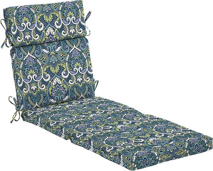Arden Outdoor Chaise Cushion, 22 x 77, Rain-Proof, Fade Resistant Sapphire Aurora Blue Damask