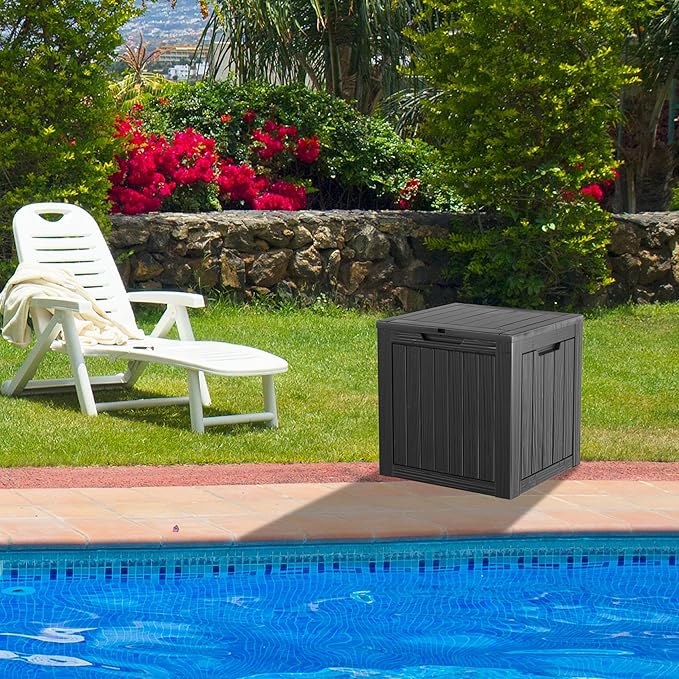 Outdoor Storage Box 35GAL Waterproof Resin Deck Box,Pool Accessories Supplies，UV-Resistant Lockable Package Delivery Bin for Garden Tools,Large Patio Outside Cushions,Chest,Furniture,Black