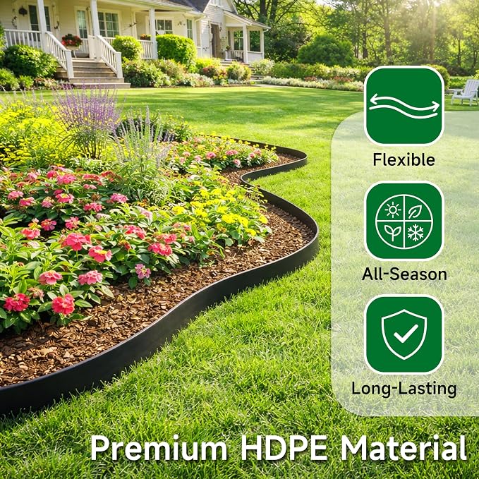 Gardzen 1.5" x 40' Landscape Edging Kit, No Dig Lawn Garden Border with 40 Pcs Spikes, Flexible Edging Border for Mulch Bed Pathway Paver