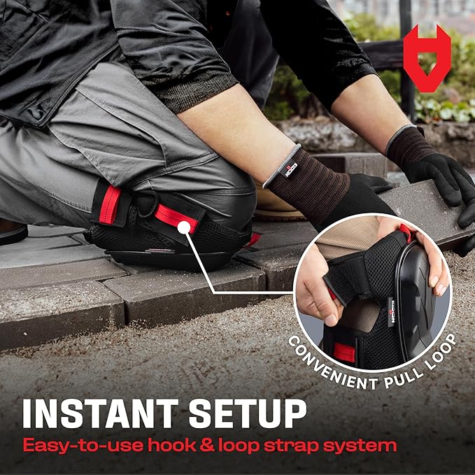 NoCry Professional Work Knee Pads for Men and Women with Non-slip Heavy Duty Cap and Ankle Support — Soft Foam Cushion and Gel Knee Pads for Men Construction — Easy to Fasten Kneepads with Hang Loop