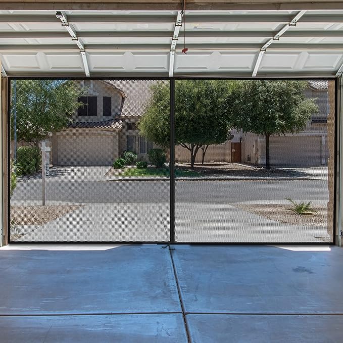 Magnetic Garage Door Screen for Two Car Garage- Heavy Duty Weighted Garage Enclosure Curtain for Mosquito, Insect and Sun Protection by Pure Garden