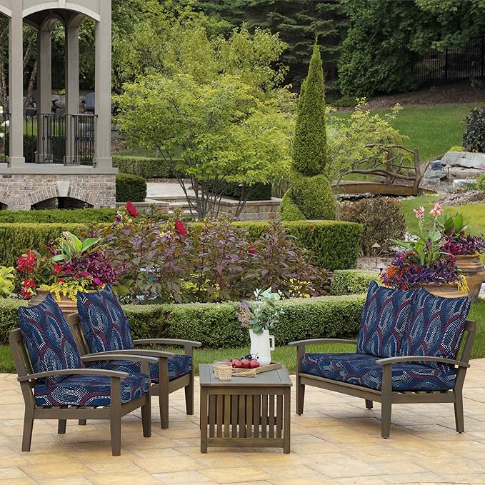Arden Outdoor Deep Seat Cushion Set (4-Pack), 24 in x 24 in, Weather-Proof, Rain-Proof, Fade Resistant Patio Cushion for Chair, Sofa, and Couch Sapphire Liberty Mosaic