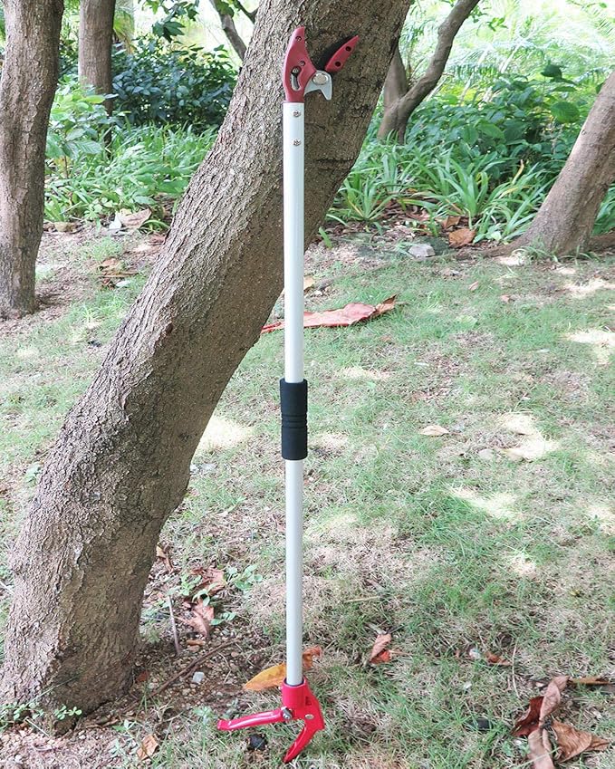 4FT Long Reach Pruner and Fruit Picker with Cut & Hold Feature, Lightweight 1.1lb Aluminum Pole with 90° Rotating Head, High Carbon Steel Sharp Blade, Ergonomic Tree Trimmer for High Branches