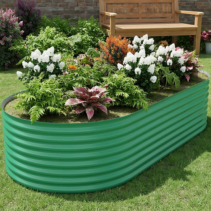 IDEALHOUSE 6x3x2 Ft Galvanized Metal Raised Garden Bed, 24-Inch Tall Outdoor Planter Box for Vegetables, Flowers & Herbs, Rust-Resistant Garden Beds for Backyard, Patio or Balcony, Green