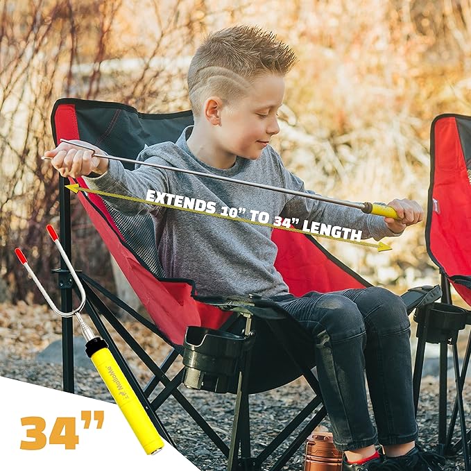 MalloMe Smores Sticks for Fire Pit - Accessories for Campfire Marshmallow Roasting Sticks Smores Kit Outdoor - Smore Skewers Hot Dog Fork For Outside, Camping Essentials Bonfire Gear Long 34" 20 Pack