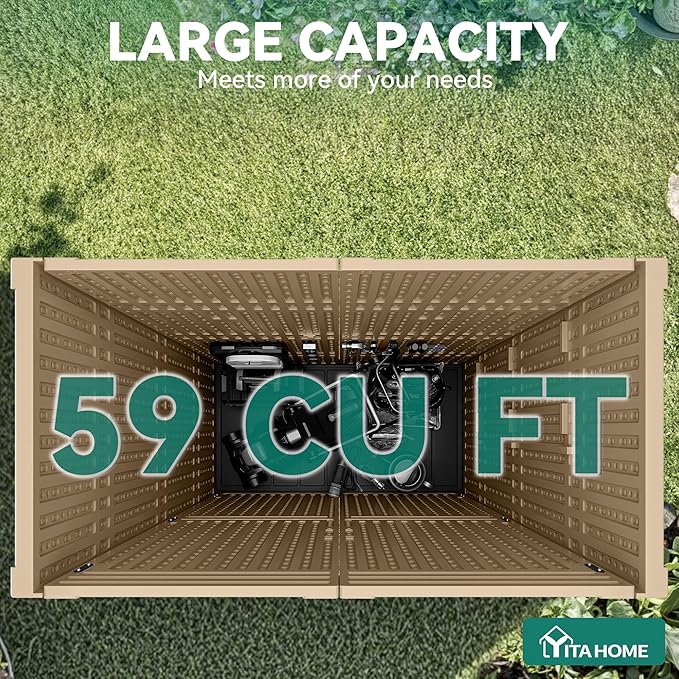 YITAHOME 59 Cuft Outdoor Tall Storage Shed, Waterproof Vertical Resin Shed for Garden, Garage, Patio, Lockable Tool Storage, No Shelves Included, Brown