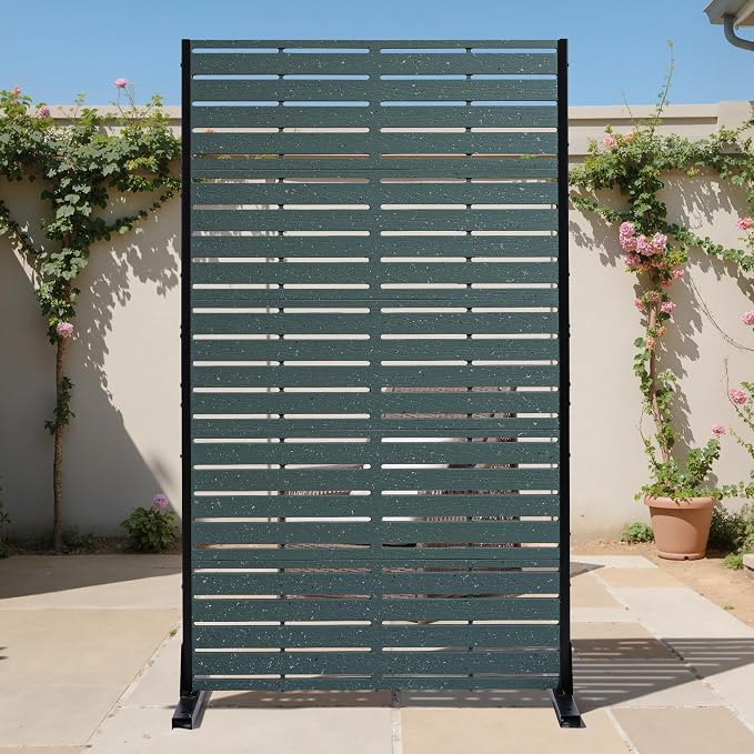 Outdoor Privacy Screen 60" H HDPE Decorative Freestanding Privacy Panel, Sandblasting Louvered Privacy Screens with Stand, Weather-Resistant Panel for Patio, Balcony, Backyard(5 Panels)