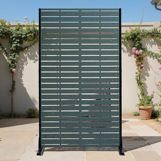 Outdoor Privacy Screen 60" H HDPE Decorative Freestanding Privacy Panel, Sandblasting Louvered Privacy Screens with Stand, Weather-Resistant Panel for Patio, Balcony, Backyard(5 Panels)