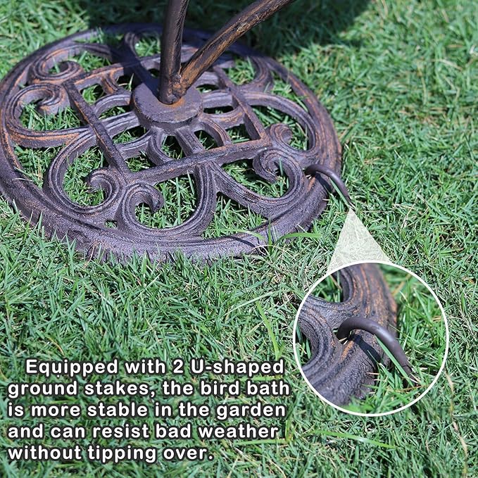 39" H Cast Iron Pedestal Bird Bath, Bird Baths for Outdoors with Metal Bird House Bird Feeder 3-in-1, Garden Yard Lawn Decor