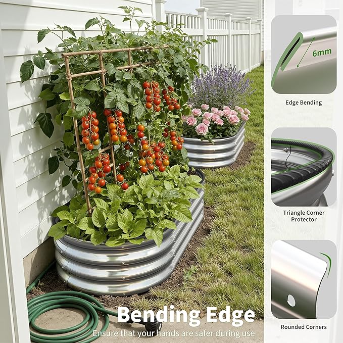 Planter Raised Beds Metal Kit, 4×2×1ft 2 Pack for Outdoor Planter Boxes with Easy Assembly,Oval Large Galvanized Garden Beds for Vegetables, Fruits, Flower Silver