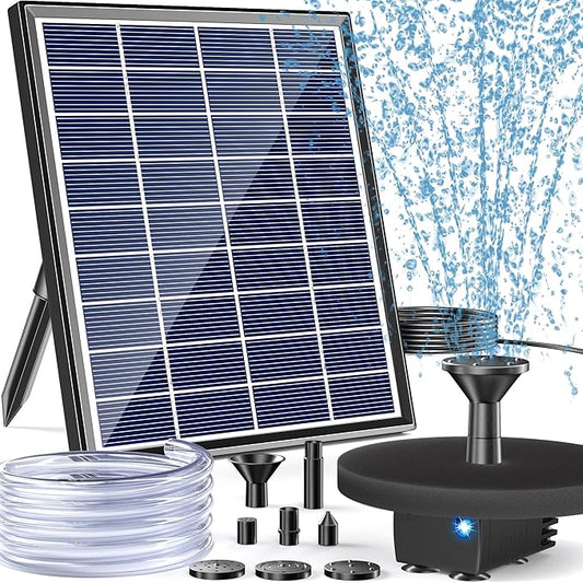 POPOSOAP Solar Fountain Pump, 6W Outdoor Solar Water Fountain Pump for Bird Bath with 4ft Tubing & 5 Nozzles, DIY Solar Powered Water Pump for Garden, Ponds, Pool and Fish Tank