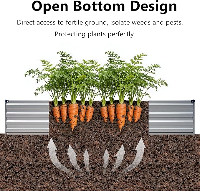 zunatu 8x4x1 ft(2 Pack) Galvanized Raised Garden Bed,Outdoor Planter Box Metal Patio Kit Planting Bed for Vegetables Flowers and Succulents,Silver