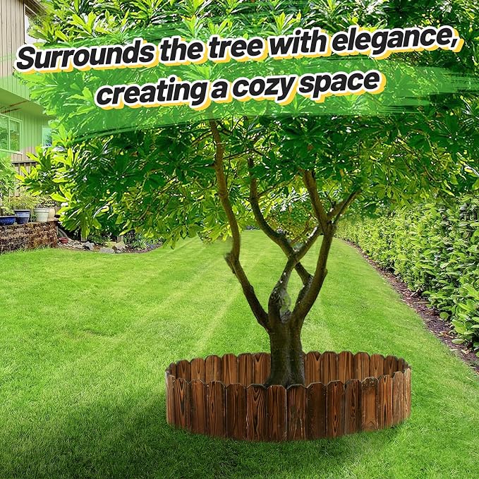 Rustic Pine Wood Landscape Edging - 23.6ft Total Length (2Pcs 11.8ft L x 8in H) Garden Fence Border, Easy to Install Sturdy Wooden Planter Fencing for Yard Flower Bed Lawns Pathway Tree