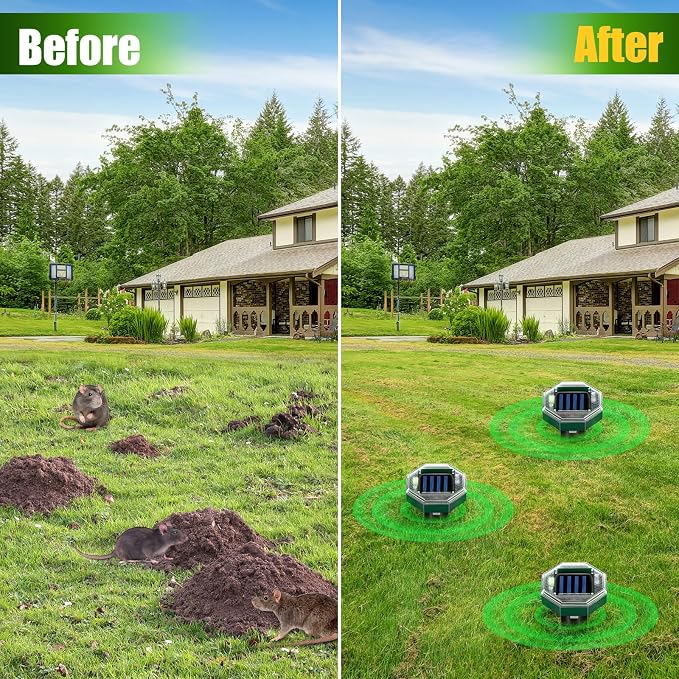 2026 Solar Mole Repellent for Lawns,Gopher Vole Repellent Ultrasonic Outdoor Mole Stakes Spike Deterrent for Yard, Solar Rodent Repeller for Moles Gophers Groundhogs Snakes Burrowing Animals, 8 Pack