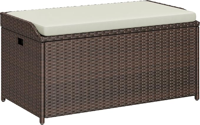 YITAHOME Outdoor Storage Bench, 70 Gallon PE Rattan Patio Storage Bench w/Handles and Soft Cushion,Outdoor Storage Box for Patio, Yard, Lawn, Garden