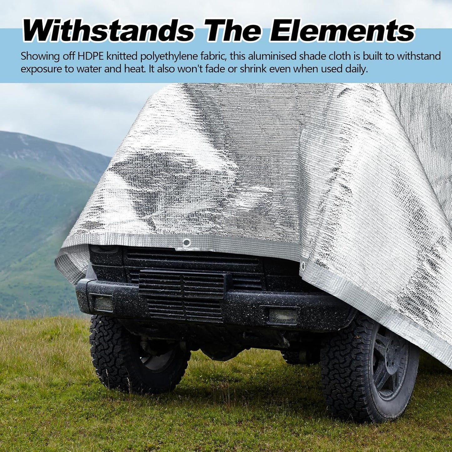 99% Aluminet Shade Cloth Reflective Tarp 10 x 20 ft Aluminium Cloth Porch Privacy Screen with Grommets for Car Garden Pergola Patio Sun Shade Kennel Cover Durable Mesh Canopy Cover Easy Setup