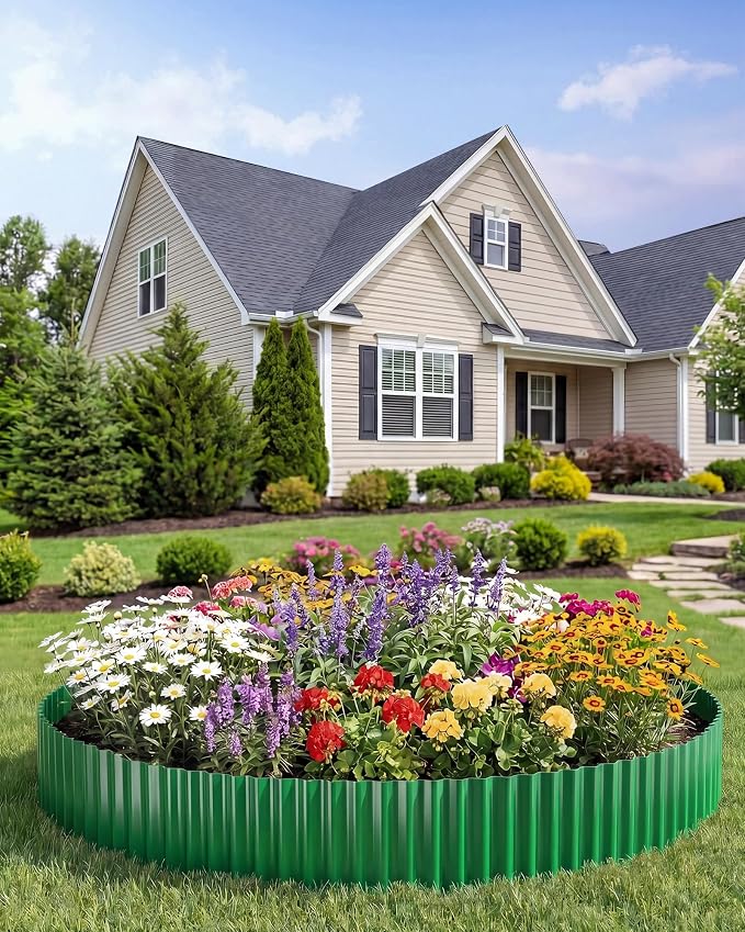 Corrugated Metal Garden Edging, 6"×40Ft Durable Landscape Border for Garden, Lawn, Flower Beds and Paver Edging (Green)