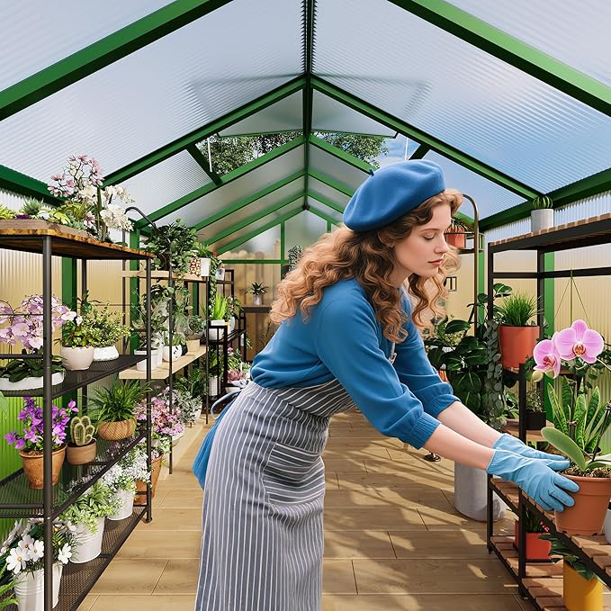 Garvee 8 x 10 ft Greenhouse, Greenhouses for Outside, Polycarbonate Greenhouse with Aluminum Frame, Lockable Door and Ajustable Roof Vent for Backyard, Green Houses for Outside Garden Backyard, Patio