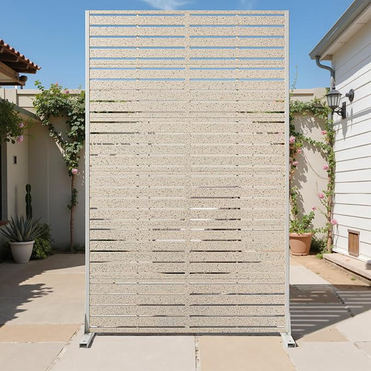 Outdoor Privacy Screen 72" H HDPE Decorative Freestanding Privacy Panel, Sandblasting Louvered Privacy Screens with Stand, Weather-Resistant Panel for Patio, Balcony, Backyard(6 Panels)