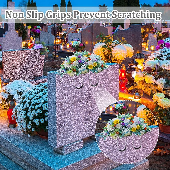 3 Pack Headstone Flower Saddle 12 Inch Headstones for Graves Saddles for Headstones Wire Rustproof Galvanized Tombstone Saddle with Floral Foam for Grave Headstone Cemetery Floral Arrangements Decor