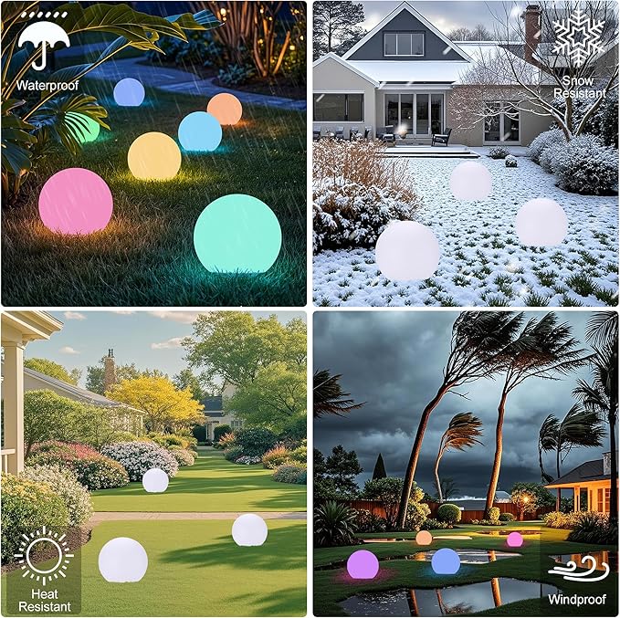 8 Inch Ball Light, Outdoor Glow Globe Light with Remote Control, LED Solar Gazing Ball Night Light 16 Modes RGB Color Changing, Waterproof Solar Globe for Garden Yard Pathway Decor