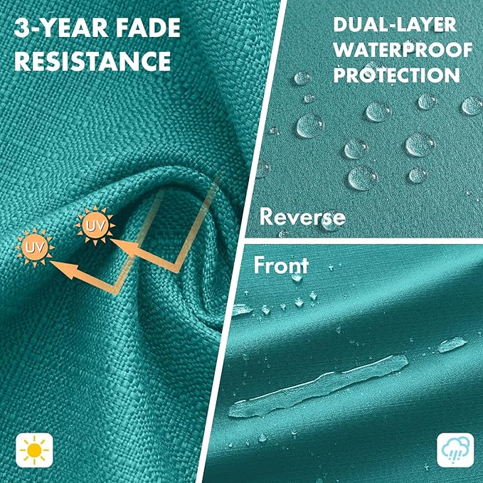 MIULEE Turquoise Outdoor Seat Cushion Set 24x24 Inch Linen Textured Waterproof & 3 Year Color Fastness Seat and Back Cushion with Ties No Slip Design for Patio Furniture Chair Sofa Couch