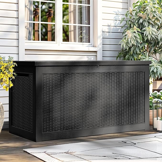 YITAHOME 320 Gallon XXL Large Deck Box, Outdoor Resin Storage Box, Lockable Storage Container for Patio Cushions, Furniture, Garden Tools, Water Resistant (Black)