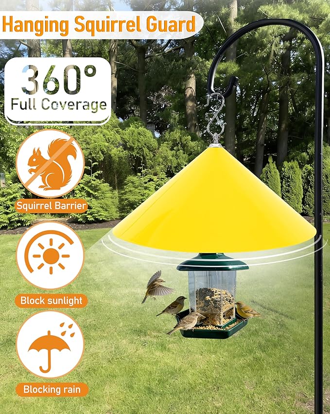 Hanging Squirrel Baffle for Bird Feeders,19-Inch Rain Cover for Feeder Pole,Squirrel-Proofs for Outside Shepherd's Hooks,Large Baffle for Hummingbird Feeder (Yellow)
