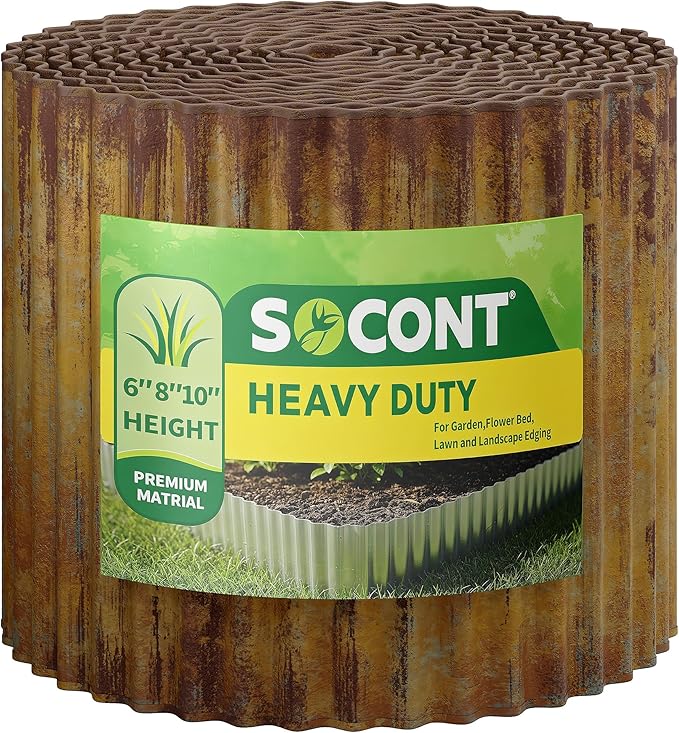 Corrugated Metal Garden Edging, 6"×40Ft Durable Landscape Border for Garden, Lawn, Flower Beds and Paver Edging (Rusty)