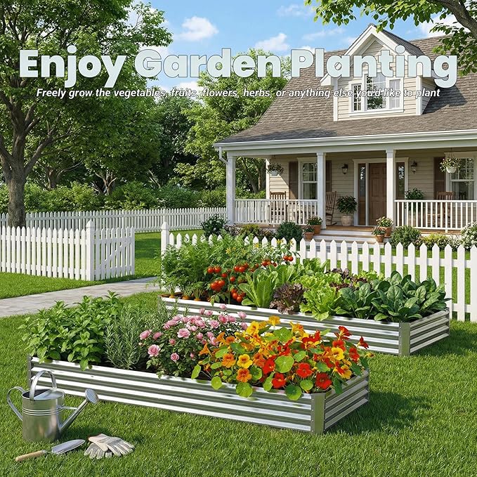 2Packs 6X2X1 FT Galvanized Raised Garden Beds Outdoor, Planter Raised Beds for Gardening, Vegetables, Flowers, Large Metal Garden Box, Deep Plant Flower pots Outdoor