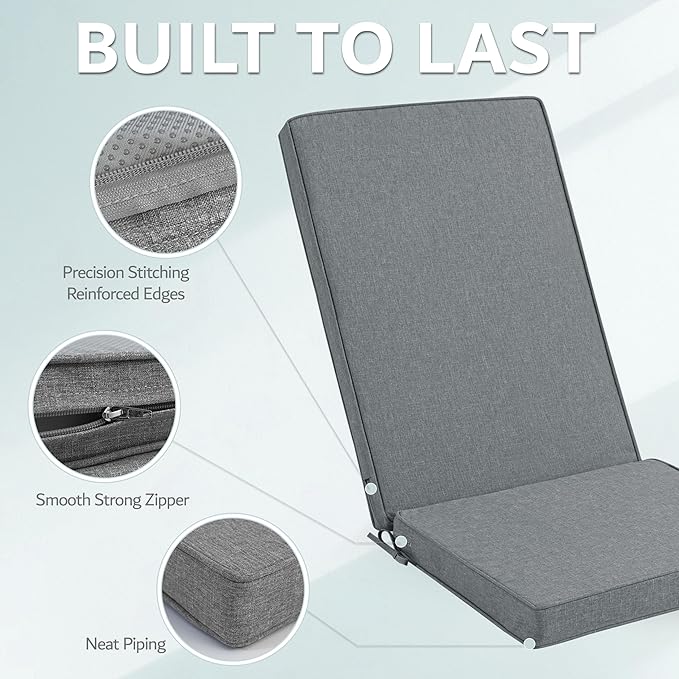 Adirondack Chair Cushions Set of 2 - Removable Covers, Water-Repellent & Fade-Resistant Faux Linen, Securing Straps, Non-Slip Bottom, Fit for Most Outdoor Adirondack & Rocking Chairs - Dark Grey