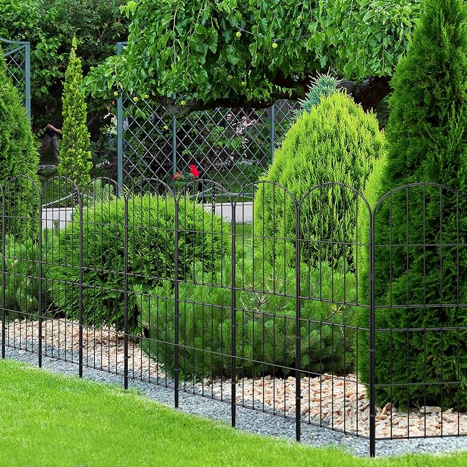 OUSHENG Decorative Garden Fence Fencing 10 Pack, 36in (H) x 10.8ft (L) Rustproof Metal Wire Panel Border Animal Barrier for Dog, Flower Edging for Yard Landscape Patio Outdoor Decor, Arched