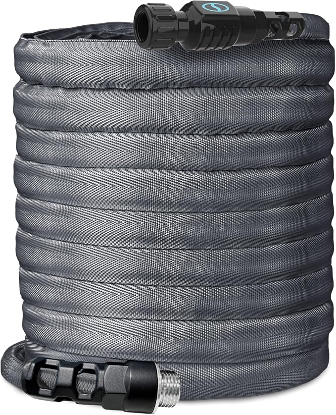 Aqua Joe FiberJacket Garden Hose, Lightweight and Kink-Resistant, Durable Fabric Hose with Metal Fittings, 600 PSI Max, 100' x 5/8" Diameter