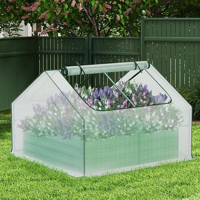 BPS Raised Garden Bed Set, 4x4x1 FT Metal Bottomless Flower Bed with PE Cover for Outdoor Planting, White
