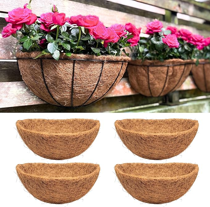 LaLaGreen 16" (4 Pack, Half Round) Coco Liners for Wall Planter Outdoor Plants – Medium Coir Fiber Replacement for Window Box, Hanging Basket, Holder-Also Available in 10/12/16’’ & Different Shapes