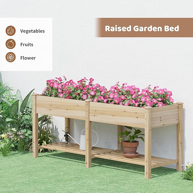 Raised Garden Bed with Legs Elevated Wooden Planter Box Stand Large Planter Stand Box for Fruits Vegetables Flowers with Divider with Bag - 72 * 24 * 30.5IN