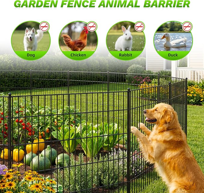 Toolterritary 15 Panels No Dig Decorative Garden Fence, 40in(H) x 37.5ft(L), Dog Fence Outdoor for Yard - Rustproof Metal Animal Barrier Fencing for Patio, Flower Bed, Ideal for Dogs, Rabbits