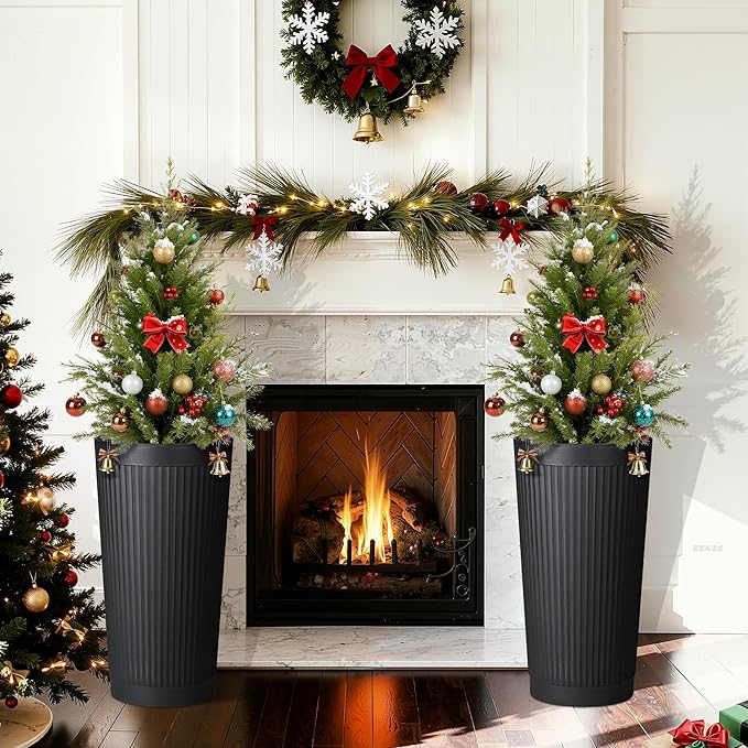 24in Tall Self-Watering Planters Set of 2, Black | Water level indicator, Self-watering irrigation system, Non-toxic PP plastic, Weather Resistant, Indoor Outdoor Use