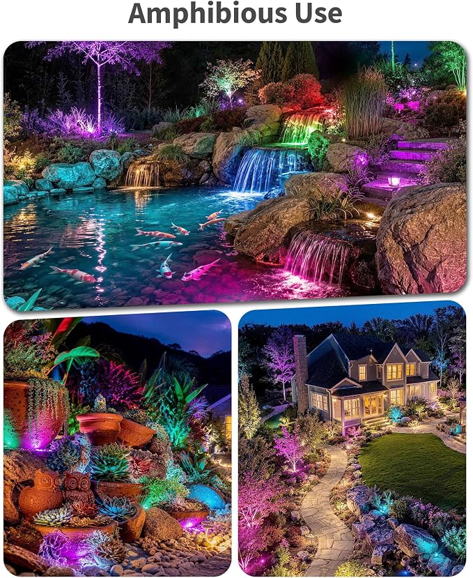 POPOSOAP 4W Solar Pond Lights with Remote Control, RGB Multi-Color Underwater Solar Lights with Timer & Memory Function for Pond, Fountain, Pool, Garden, Aquarium(3 Headlamp)-P64WC
