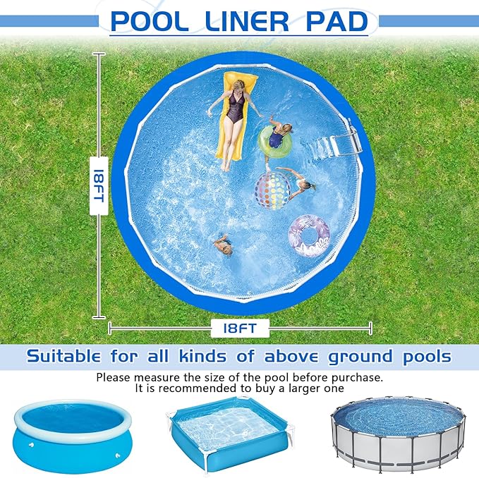 18 Ft Pool Liner Pad for Round Above Ground Pools, Thickened Pool Mat Tarp for Under Pool, Dual-Color Pool Ground Pad Cloth Floor Mat for Pool Bottom, Puncture Protection & Extend Liner Life