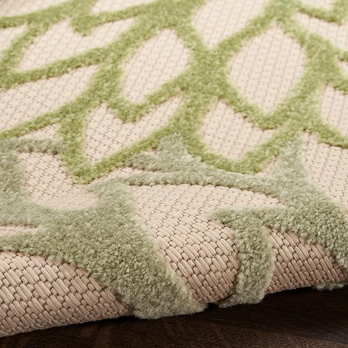Nourison Home Aloha Indoor-Outdoor Ivory Green 10' x 14' Area Rug, Easy Cleaning, Non Shedding, Bed Room, Living Room, Dining Room, Backyard, Patio, Deck (10x14)
