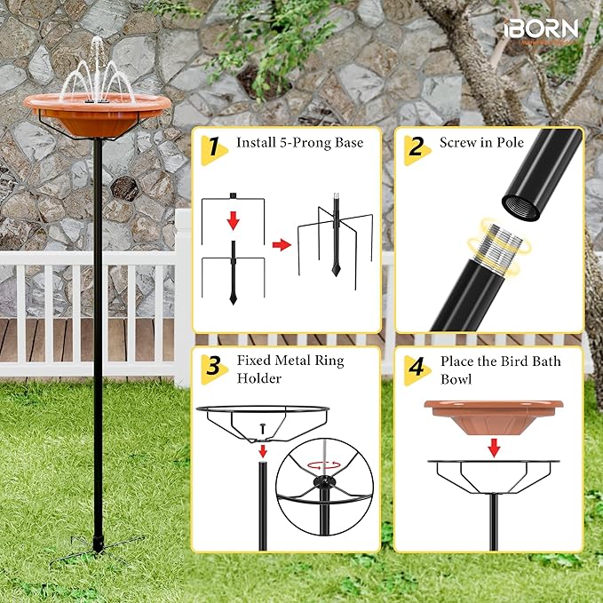iBorn 36″ Standing Bird Feeder for Outdoors with 3 Adjustable Height Pole,12″ BPA-Free Plastic Platform Bird Feeder Seed Tray,5-Prongs Base,Birdfeeders Tray with Pole,Pack of 1（Not Include Fountain）