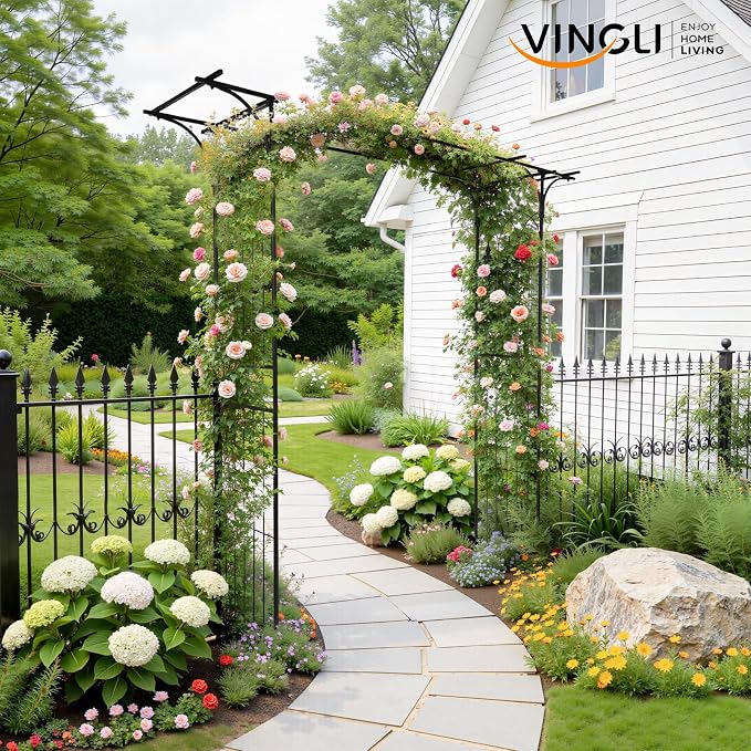 VINGLI Garden Arbor, Arch Archway for Wedding Ceremony Party, Steel Garden Trellis for Plant Climbing, Christmas Decorations Pergola for Backyard, Lawn (Black)