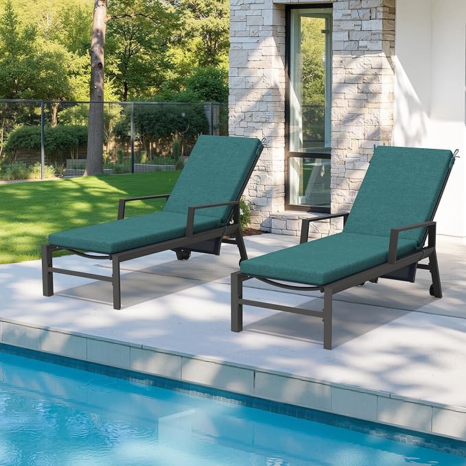 Crestlive Outdoor Chaise Lounge Cushions, Fade Resistant Water Resistant Lounge Chair Cushion, 80''L x 23''W, Set of 2, Malachite