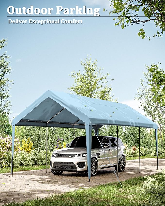 10 X 20 Ft Canopy Replacement Cover Heavy Duty Waterproof UV & Tear Resistant Car Tarp Canopy Tent Garage Top Shelter Oxford Cover with Ball Bungees (Frame is Not Included)