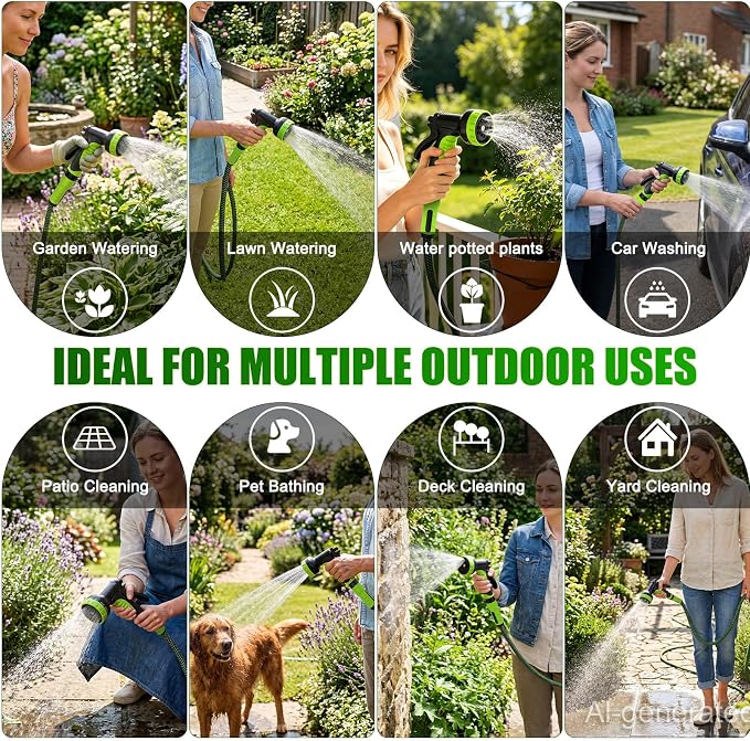 NON-EXPANDABLE Garden Hose 75ft x5/8'', Heavy Duty Flexible Water Hose with 10-Function Sprayer, Lightweight, Leak Proof, Durable Fabric Skin, Pressure Resistant for Yard, Outdoor