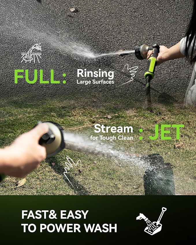 RAINPOINT Hose Sprayer Nozzle Heavy Duty - 8 Spray Patterns Garden Hose Nozzle with Adjustable Flow Control for Watering Plants, Washing Cars,Washing Pets, Thumb Control (Black)