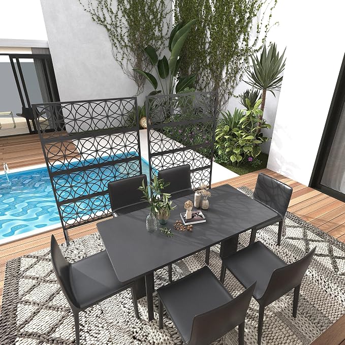 6FT Metal Privacy Screen Outdoor, Decorative Privacy Fence, Weather-Resistant Freestanding Panel with Stand, Durable Steel for Patio, Garden, Balcony, or Backyard, Copper Coin