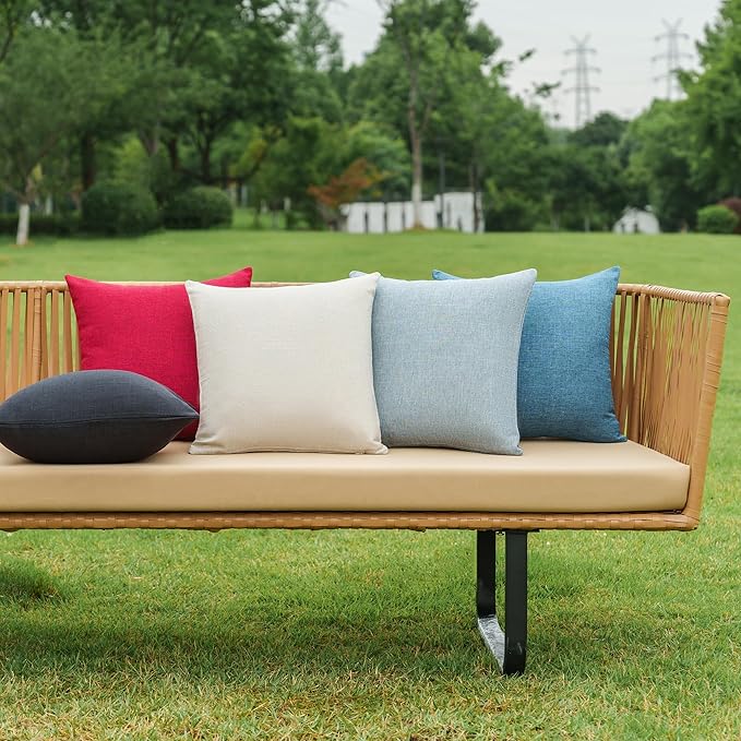 NiNi ALL Pack of 2 Decorative Outdoor Waterproof Pillow Covers Square Garden Linen Textured Cushion Sham Throw Pillowcase Set of 2 for Patio Farmhouse Garden Tent Couch 16x16 Inch Black